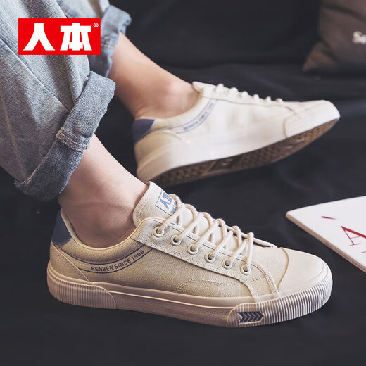 人本男鞋帆布鞋男2024秋季透气小白鞋男休闲百搭板鞋男学生运动鞋子男 米兰 40