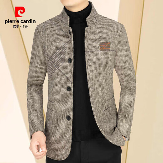 皮尔卡丹（pierre cardin）羊毛呢外套男秋冬季中年商务立领夹克男休闲潮流羊毛绒外套男爸爸 藏青 M (100-120斤)
