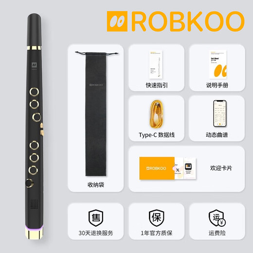 Gong Cymbal Library ROBKOO Xiao Xiao Flute 2025 new style Gong Cymbals hair tube electronic saxophone hulusi adult children beginner Clarii mini (Xiao Xiao Flute) black gold