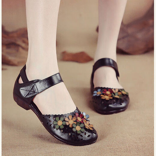 Sandales à orteils semelles du tendon de bœuf voisin pour femmes, chaussures pour femmes, talons plats ethniques d'été chaussures en cuir molle, chaussures célibataires creux d'âge moyen et âgées, violet 9906 35