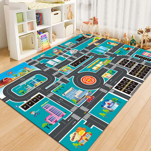 Jinko children's crawling carpet city traffic scene map toy blanket road track parking lot carpet gray city-3 80*120 cm