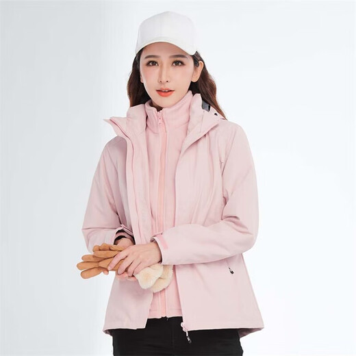 BRELRMON韩版冲锋衣女男防风户外防寒三合一保暖可拆卸滑雪登山服夹克外套 HS12805粉色-女 L