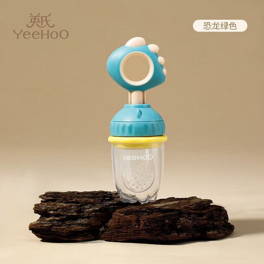 YEEHOO baby teether bite bag juice fruit and vegetable music silicone food supplement tool baby fruit grinder green short tail dragon bite bag