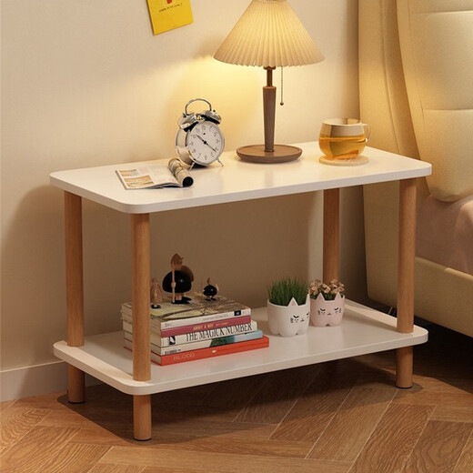 YILANGDE simple bedside table small bedroom modern simple mini bedside cabinet storage rack storage cabinet storage bedside table light walnut color double layer 40*40*53cm