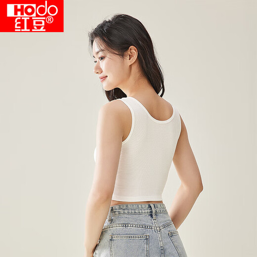 红豆背心女夏露脐美背莫代尔打底衫女竖条纹内搭2件装E0-38白+黑165