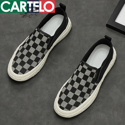 Cardile crocodile chaussures en toile à enfiler chaussures d'été respirantes paresseuses chaussures de haricots à la mode japonaise chaussures en tissu décontracté mocassins en damier 9227 blanc vert 39