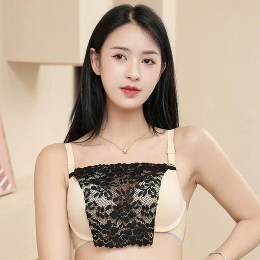 Dixing (DIXING) tube top wrap bra anti-exposure small breast one-piece lace underwear bra anti-exposure artifact chest black rose