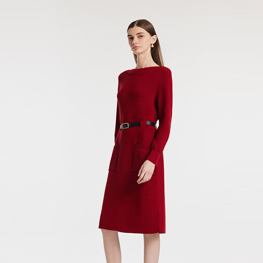 Gloria New Year's red dress red new slimming temperament one-line collar knitted dress 1C1C4G2N0 53R pepper red S