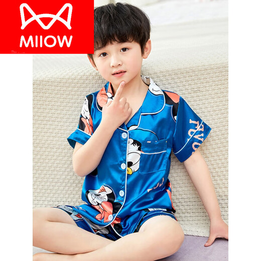 Cat Man (Miiow) Kindereisempfindungs ​​Junge dünner Sommer Kurzarm Junge Seidenpyjamas Frauen Seiden Sommer Baby Klima