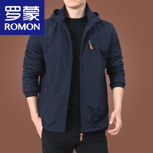 罗蒙（ROMON） 男士外套秋冬季加绒夹克男冬装休闲衣服男上衣中年男装厚 9898[深蓝]可卸帽-加绒不加价 XL 180规格(150斤左右)