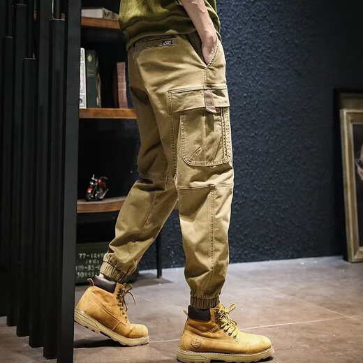 Capti American Navy Retro Workwear Pants Men's Loose Trendy Brand Spring Autumn and Winter Casual Pants Men's Large Size Leg Pants Khaki Spring and Autumn Regular Style Free Shipping Insurance XL (175) 130-145Jin Jin is equal to 0.5 kg