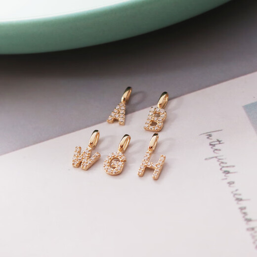 Baozha Korea pure 14K gold gold pendant exquisite full zirconium inlaid 26 letters clavicle chain pendant letter H single pendant