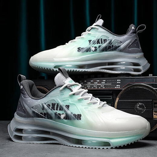 
GUQIAN men's shoes 2025 new sports and leisure running cushion shock-absorbing junior high school students' height-enhancing dad shoes trendy shoes for men TK757 gray-green 43 (265mm)
