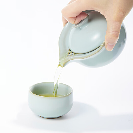 Yaci Ru Kiln Tea Set Travel Set Teapot Teacup Ceramic One Pot Two Cups Three-piece Set Ru Ci Yin Nian Set