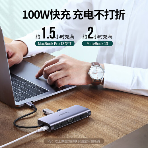 Green Network Typ-C Docking Station USB-C an HDMI/VGA/DP-Konverter Thunderbolt 4 Docking Station Thunderbolt 3 Splitter Hub für MacBook Laptop iPad Tablet SD+HDMI+VGA+Gigabit+Audio 15601