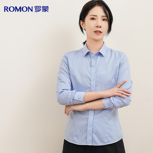 Romon DP no-iron 100% cotton anti-wrinkle long-sleeved shirt for women pure cotton no-iron slim business striped shirt for women