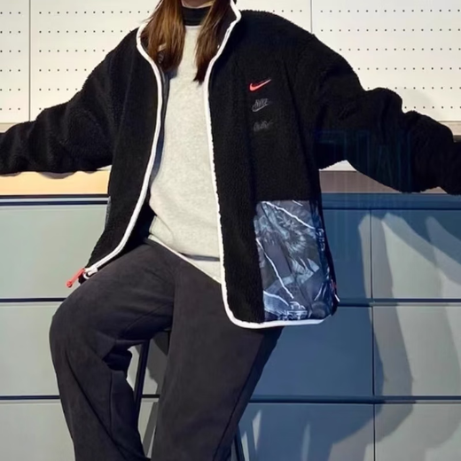 Nike (Nike) Jacket Men's Top Spring y Autumn New Tarm Tarming Lamb Stand Collar Fashion Aear Chaqueta casual FZ6194-010/Negro/Año de Dragon Limited S (165)/Sugirió 100-120Jin [Jin equivale a 0.5 kg]