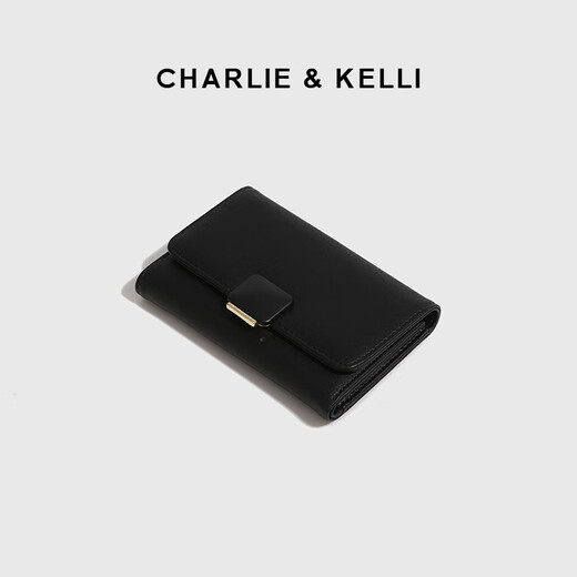 CHARLIE&KELLI CK brand bag for women 2026 new style simple and versatile folding card bag compact wallet birthday gift for women black Beijing warehouse delivery gift bag packaging