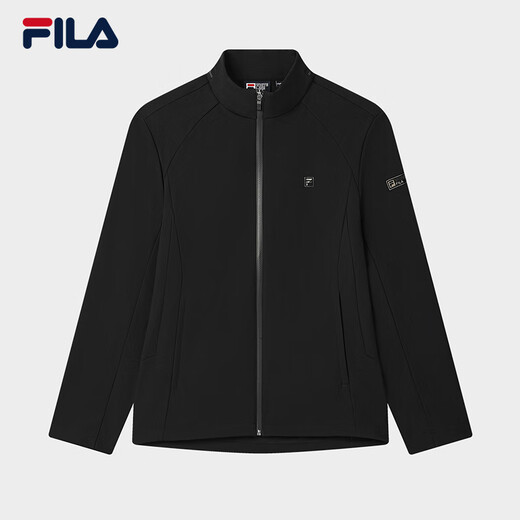 FILA Official Men's Woven Jacket 2025 Spring New Fashion Casual Basic Plus Velvet Stand Collar Jacket for Men True Black-BK XL