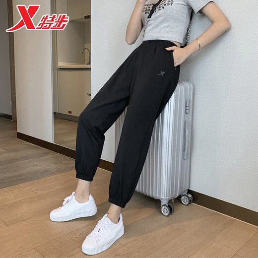 特步运动套装女夏薄款透气速干短袖女宽松束脚裤女大码跑步休闲两件套 仲夏粉-【两件套】 L/170