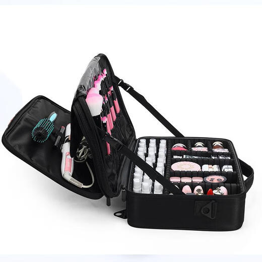 Multi-layered cosmetic bag beauty box large portable with makeup nail tattoo half tattoo eyebrow tool storage box extra large with mirror 3 layers black