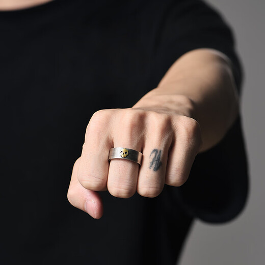 Mingyang Decorative Sea 925 Silver Skull Ring Men's Index Finger Ring Trendy Retro Original Personality Fashion Adjustable Open Ring Skull Ring (Open Adjustable)