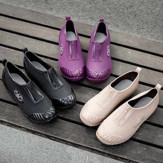 Fashionable Japanese rain boots for women, short rain boots for outdoor work, waterproof non-slip shoes, rubber shoes, flat-soled pull-on shoes, purple 36