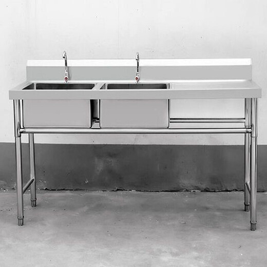Yuruo commercial stainless steel sink sink vegetable basin with workbench cleaning outdoor simple 1.2 meter wash basin double basin economical 100*50*80 left sink right flat plate