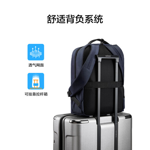 美旅箱包旅行双肩包男女撞色电脑包17.3英寸商务通勤背包NJ5深蓝色