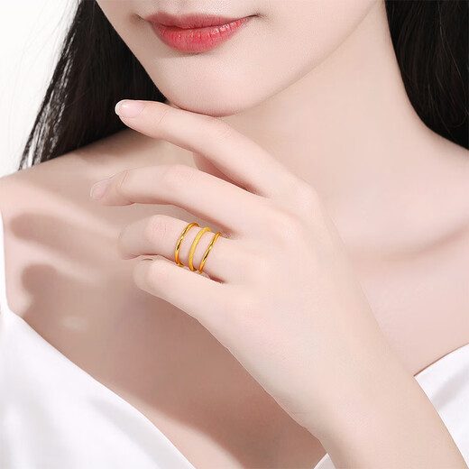 Chow Tai Sang gold ring solid gold Sansheng III plain ring hand ornament hard gold halo frosted birthday gift for girlfriend 1.00g No. 11-(glossy)