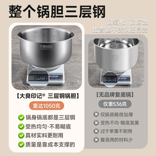 大良印记®适用于CFXB40FC829E-75/SF40FC643/SF40FC758/SF40FC82苏泊尔电饭煲4L内胆304不锈钢0涂层4升 适用于CFXB40FC829E-75内胆