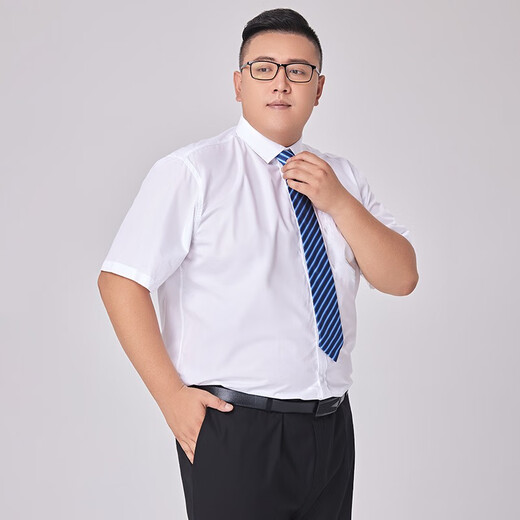 Xichen summer large size short-sleeved shirt men's plus size business casual no-iron loose bamboo fiber stretch formal shirt white 5XL 46 recommended (220-240Jin Jin equals 0.5 kg) Xichen summer large size short-sleeved shirt men's plus size business casual no-iron loose bamboo fiber stretch formal shirt white 5XL 46 recommended (220-240Jin Jin equals 0.5 kg)