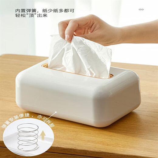 轻奢纸巾盒客厅家用弹簧抽纸盒壁挂式桌面创意餐巾纸盒子收纳 卷云白/遥控器纸巾盒SF1391