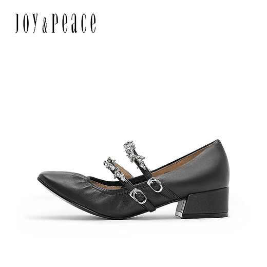 Freude/Friedens neuer Frühlings -Strasskette mitteldicke Ferse Frauen Mary Jane Schuhe 6621daq4 Black 37