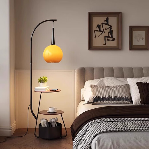 Zhongshuai Nordic Minimalist Floor Lamp Living Room Sofa Side Bedside Lamp Bedside Modern Personalized Decorative Ambience Lamp Vertical Coffee Table Style-Walnut Color Floor Lamp Stepless Dimming