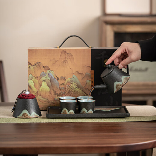 SUSHI CERAMICS hand-painted tea set Yamagata dry bubble tray teapot tea cup 7-piece Kung Fu tea set gift box J0181