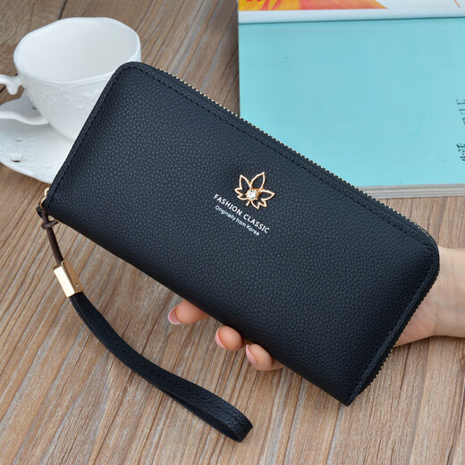 Le nouveau portefeuille féminin de Tang Xiaosheng Long Fashion 2024 japonais et coréen grande capacité Lypory Pattern Leaf portefeuille Embrayage noir