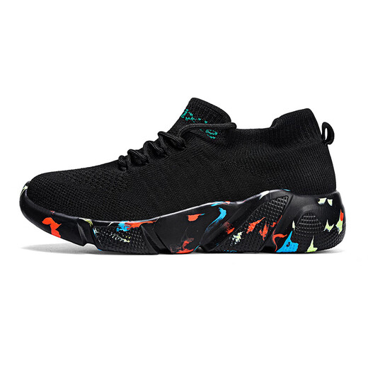 Dianou 2025 Neue lässige Single -Schuhe Großgröße Weiche Sohle atmungsaktive Sportschuhe Vielseitige Top -Sockenschuhe LLN 7027 Fisch Seide All Black 37