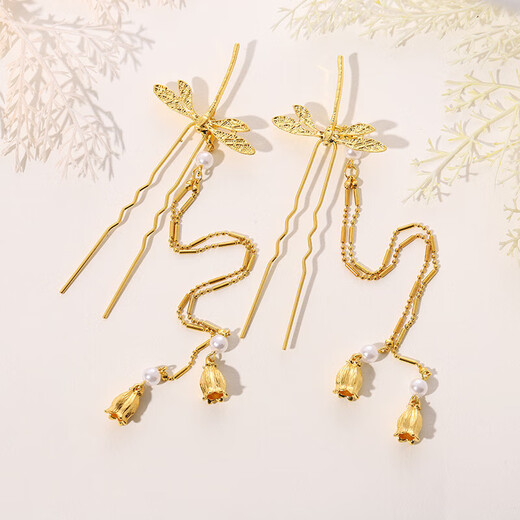 Qiji rabbit hairpin antique metal simple modern hairpin Hanfu tassel ancient costume hairpin step shake daily women's hairpin Feihe-gold