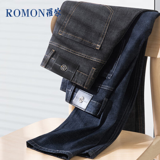 罗蒙（ROMON）商务休闲直筒牛仔裤男抗皱微弹正装男士大码裤子9911 深蓝30