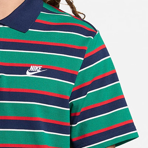 耐克（NIKE）男装 舒适百搭宽松休闲条纹运动翻领短袖T恤FN3897-010 FN3897-410 S