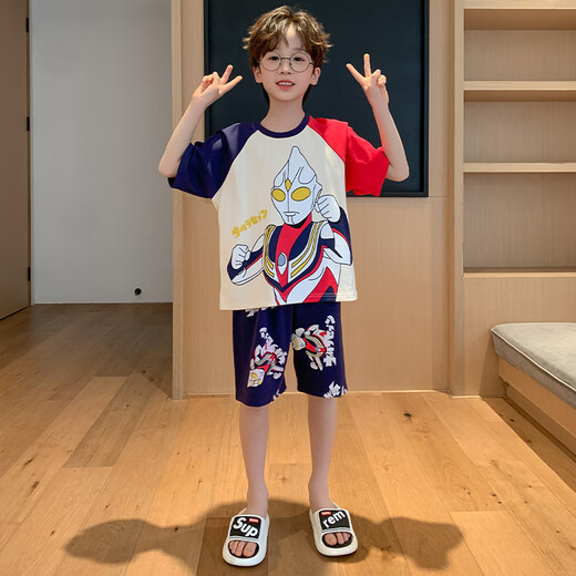 Langsha Children's Pyjamas Boys Summer Summer à manches courtes en coton mince Coton Boys Boys Petits étudiants d'âge moyen et d'été Cartoon Set Ltn673 165 suggéré 160-165 cm / 95-115jin [Jin est égal à 0,5 kg]
