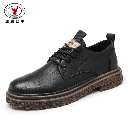 California Bull men's shoes autumn and winter men's British casual leather shoes Derby business formal thick-soled Martin boots men's black brown 42