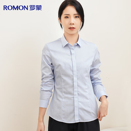 Romon DP no-iron 100% cotton anti-wrinkle long-sleeved shirt for women pure cotton no-iron slim business striped shirt for women