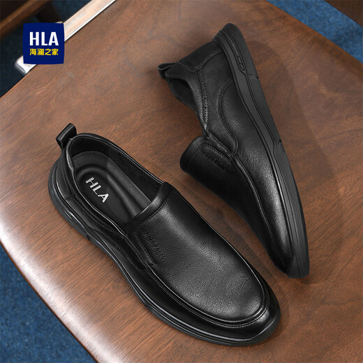 Heilan House (HLA) Men's Shoes Casual Leather Shoes Slip-on Business Casual Slip-On Toe-Layer Cowhide Shoes Men Black 41