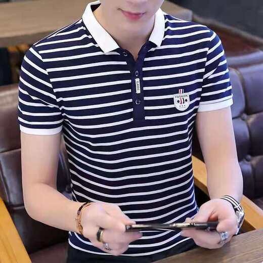 Los hombres de camisetas de manga corta a rayas de dirección simple tienen una solapa delgada de estilo coreano de collar de estilo coreano 5012 negro 5002# blanco 2xl recomendado 135-150jin [Jin iguala 0.5 kg]
