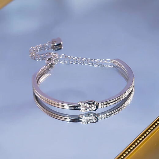 DR-FLVVS Fat Donglai same style pt950 platinum bracelet double row bow silver bracelet bracelet for women simple versatile temperament women platinum