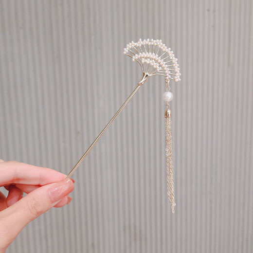 
Slim silver simple pearl fan tassel hairpin national style ancient style Hanfu hairpin new Chinese style cheongsam hairpin Japan and South Korea LM695 hairpin-fan pearl