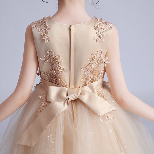 Dev Ake Kinderkleid Girl Prinzessin Rock Moderatorin High-End Piano Performance Evening Kleid Little Girl Hochzeit Sommer Big Boy BX683 Langarmiger Champagnerfarbe 140 (Empfohlen 51-60 Jin [Jin gleich 0,5 kg])
