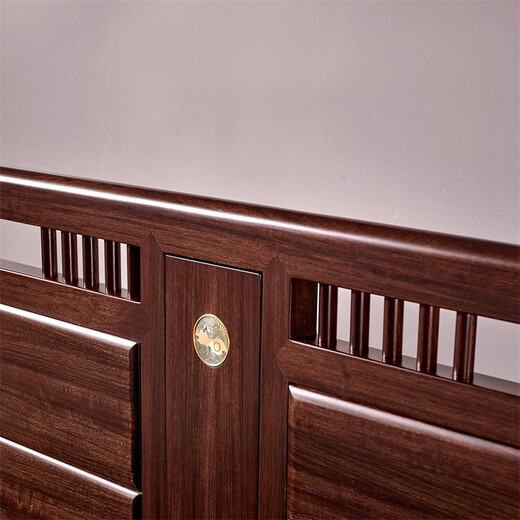 南洋胡氏 鸿运系列 HE9921全实木双人床1.8/1.5m 新中式古典 爱里古夷苏木 ZEH-03架子低箱 高350 1.8m床